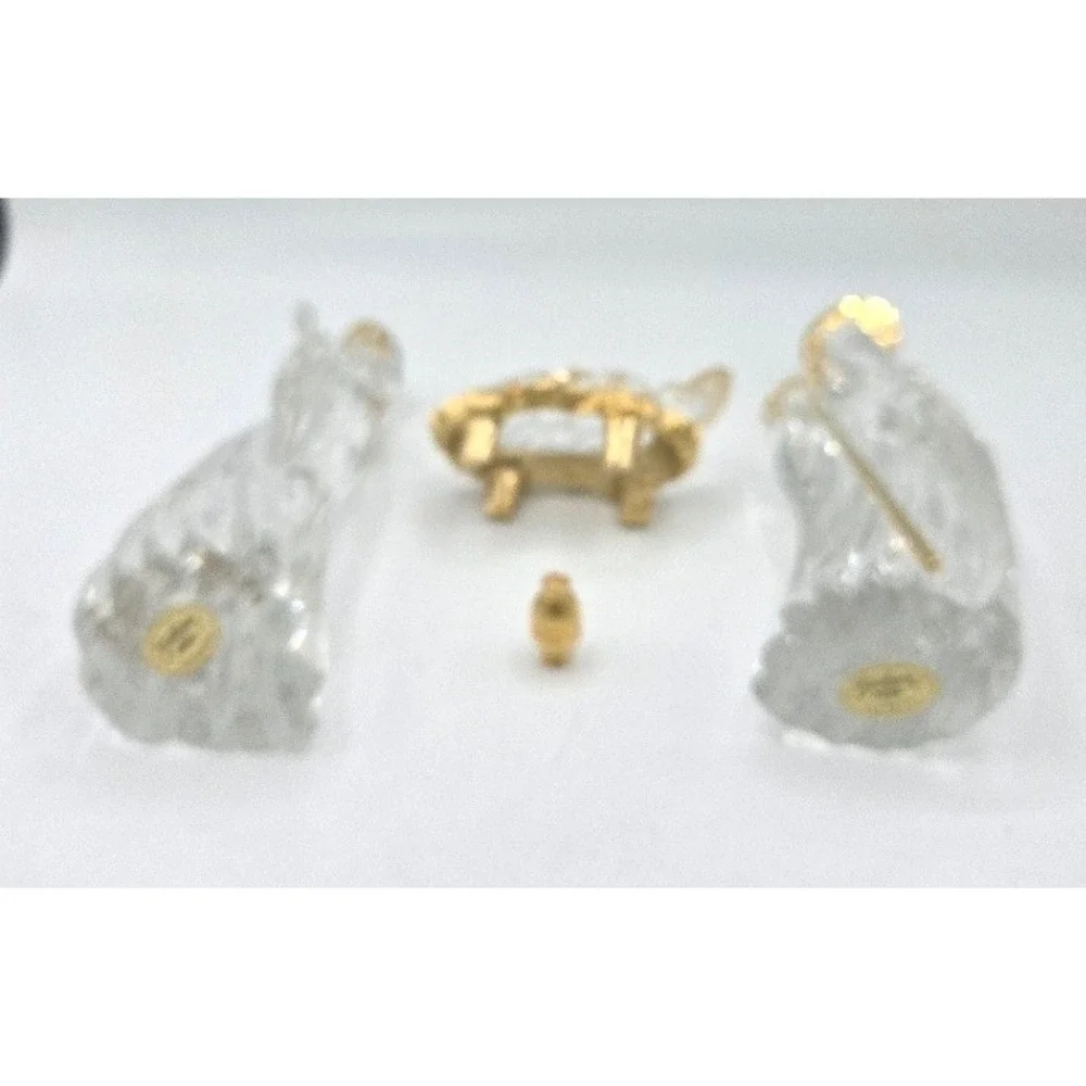 Gorham Full Lead Crystal 3-Piece Nativity‎ Set with Gold Trim